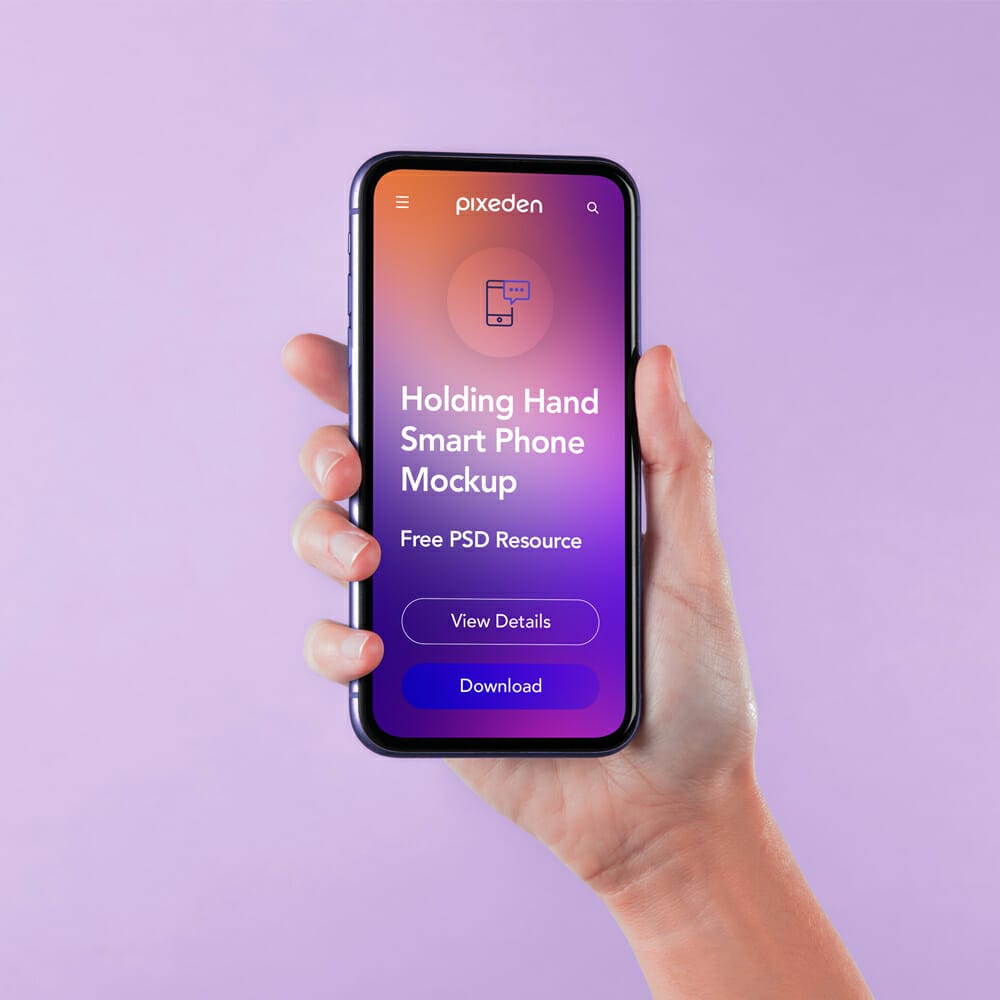 Hand Holding PSD Smartphone Mockup