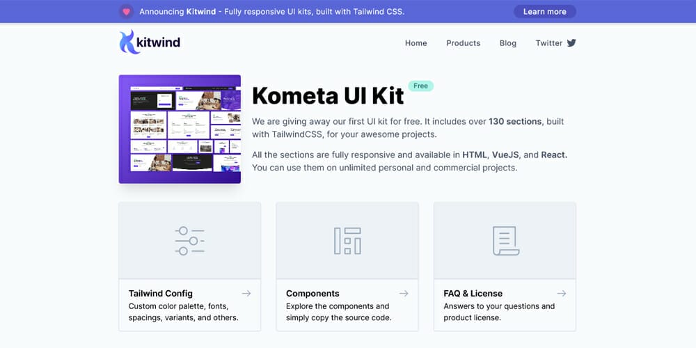Free Tailwind CSS UI Components and Resources 9 Kometa UI Kit
