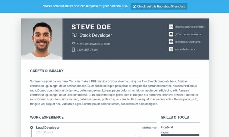 resume bootstrap html5 template