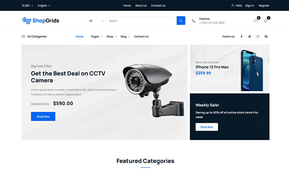 ShopGrids – Free Bootstrap 5 eCommerce UI Kit Template