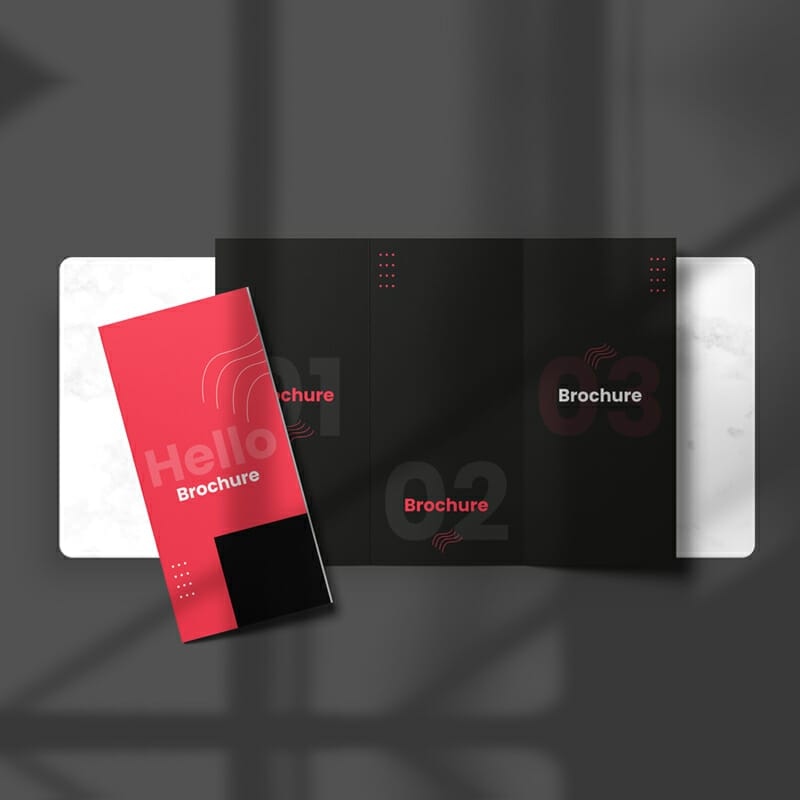 Top View Tri-Fold Brochure Free Mockup