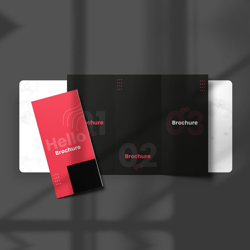 Top View Tri-Fold Brochure Free Mockup