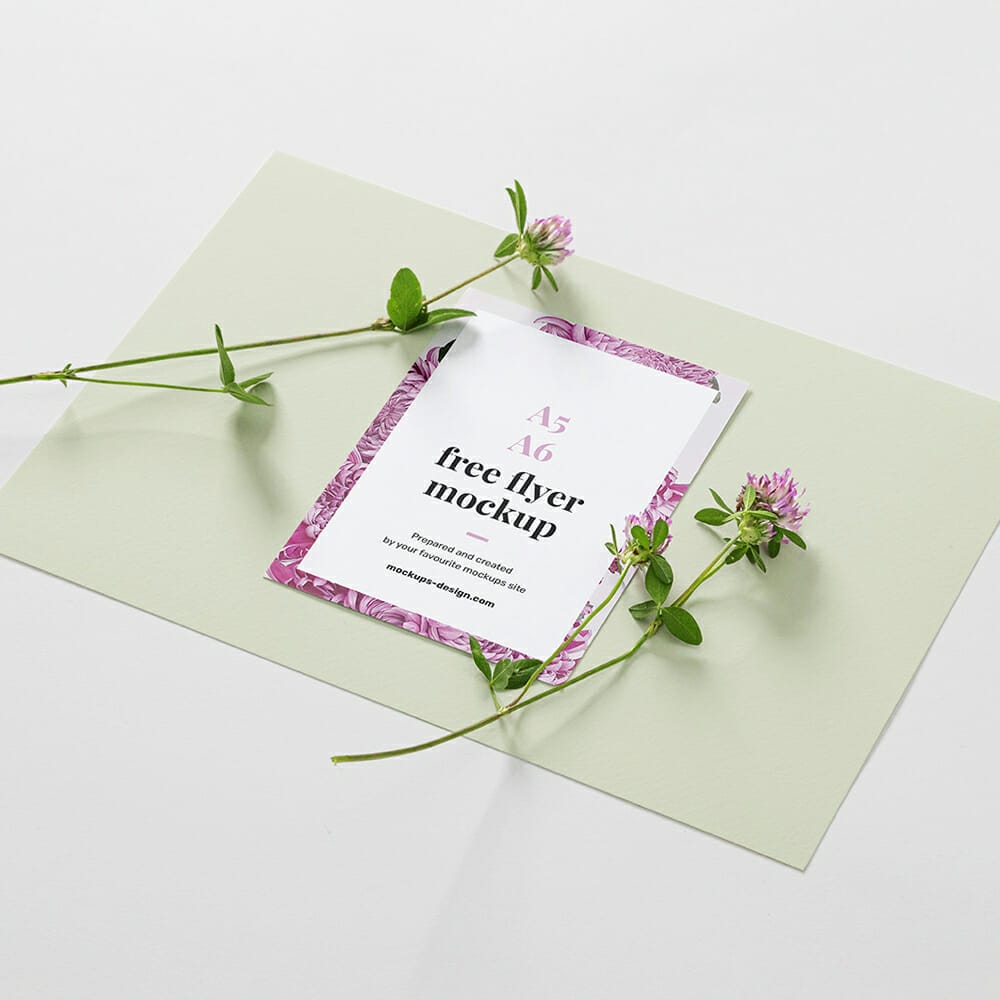 A6 Flyer With Flowers Mockup