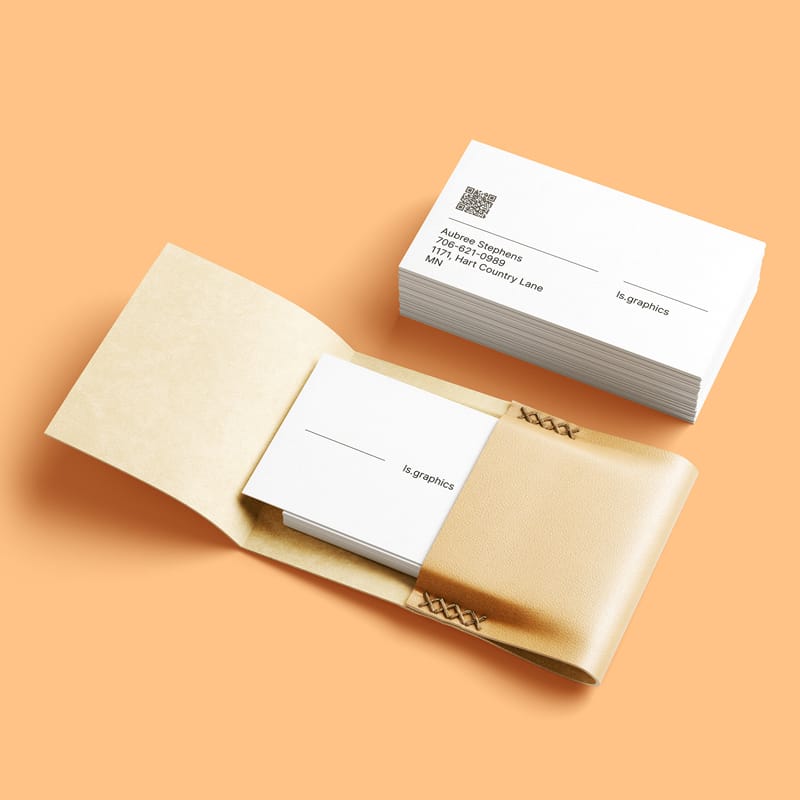 Business Cards & Leather Card Holder PSD Mockup