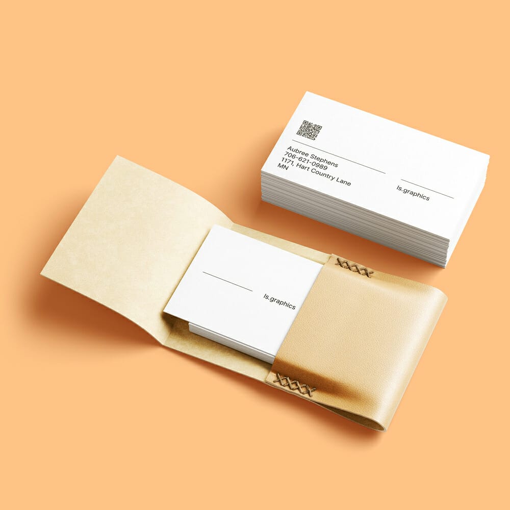 Business Cards & Leather Card Holder PSD Mockup