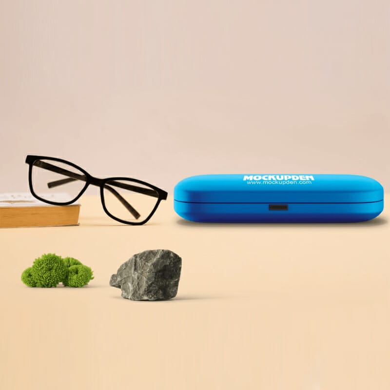 Free Blue Glass Case Mockup Scene