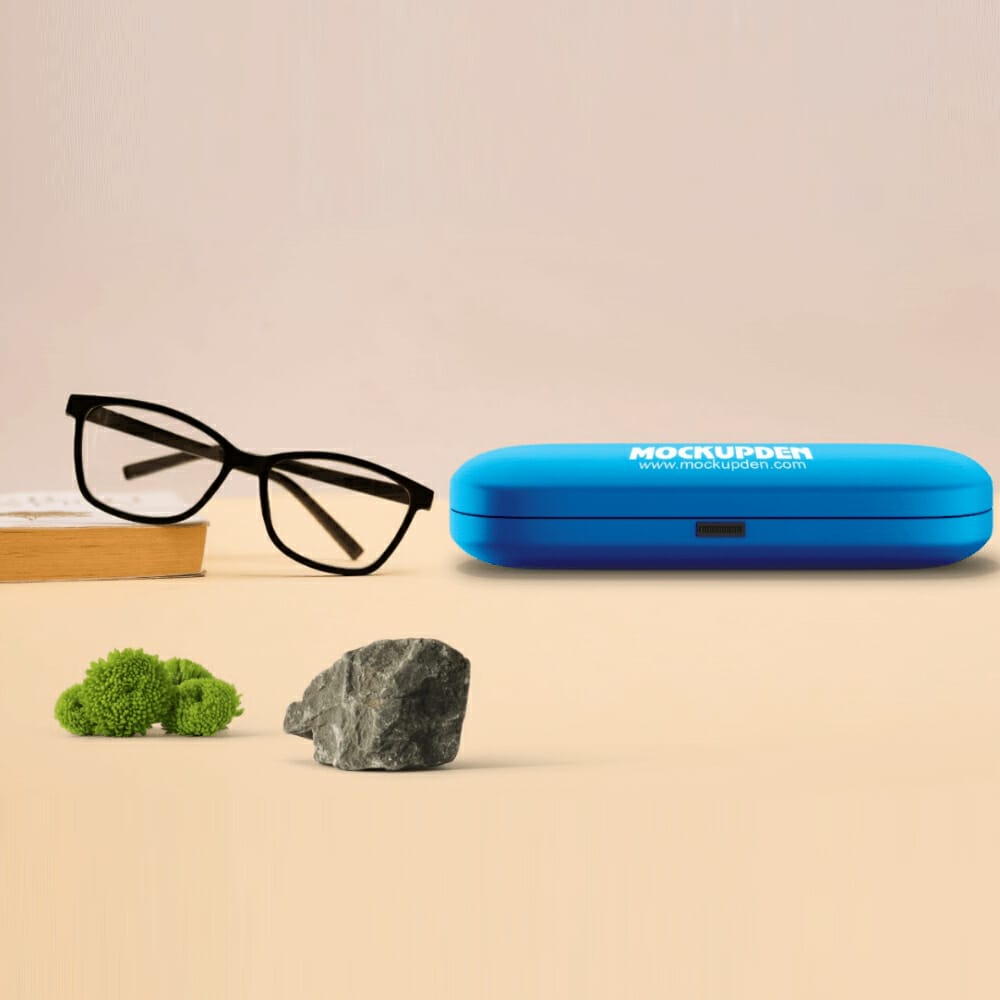 Free Blue Glass Case Mockup Scene