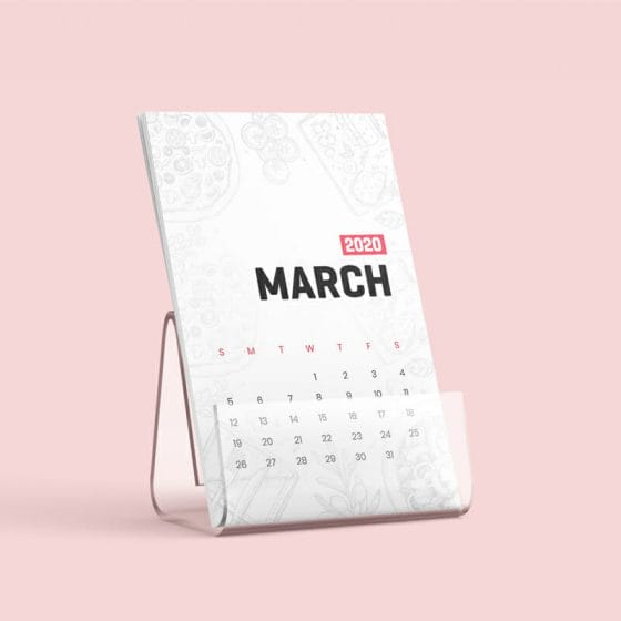 Free Desk Calendar With Stand Mockup