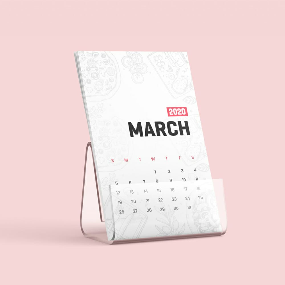 Free Desk Calendar With Stand Mockup
