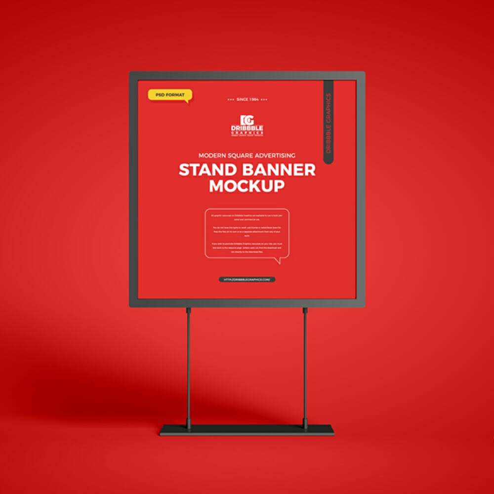 Free Modern Square Advertising Stand Banner Mockup