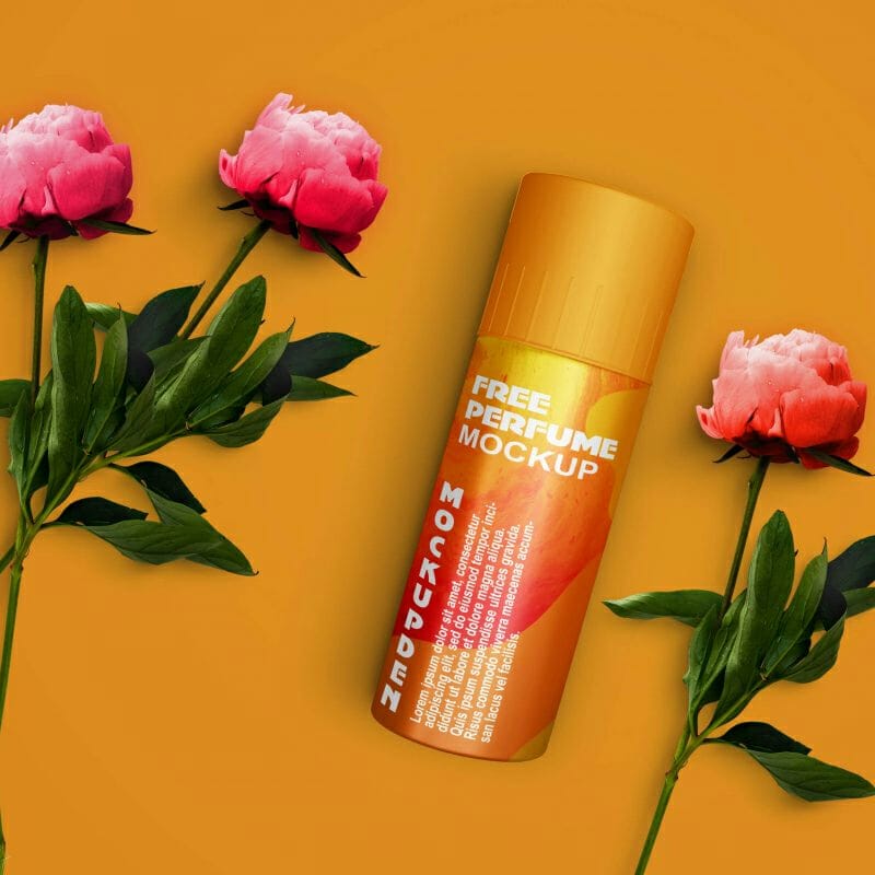 Free Orange Perfume Bottle Mockup