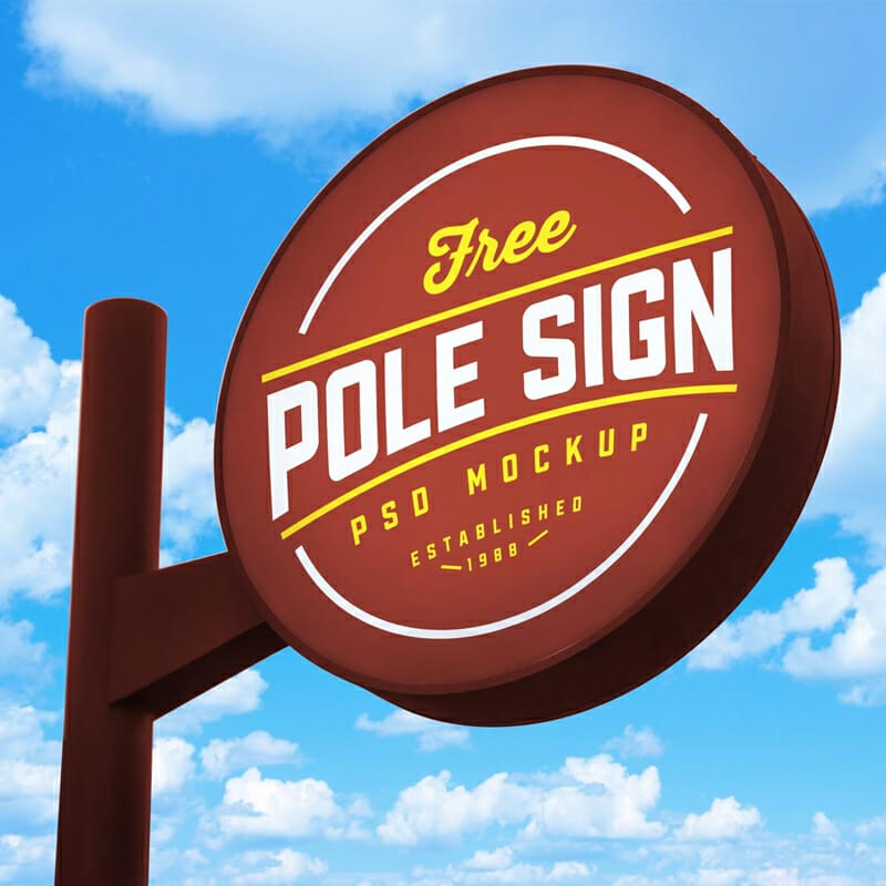 Free Round Pole Signage Mockup PSD