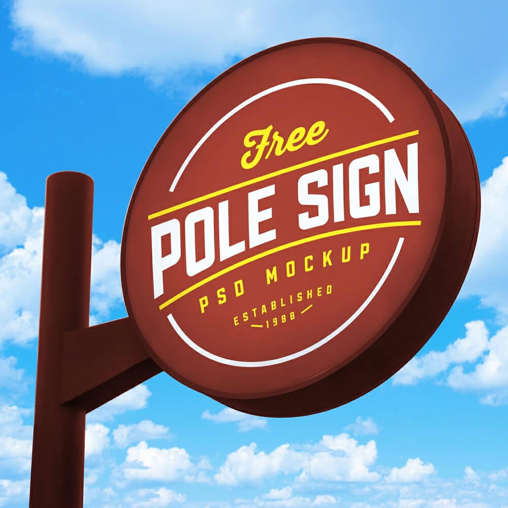 Free Round Pole Signage Mockup PSD