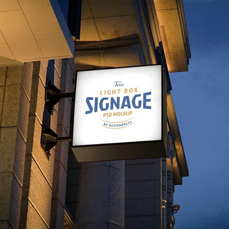 Free Square Wall Mounted Sign Lightbox Mockup PSD