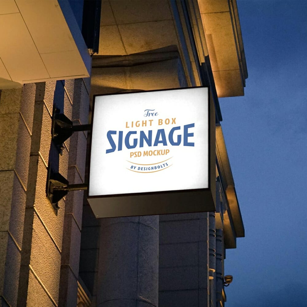 Free Square Wall Mounted Sign Lightbox Mockup PSD