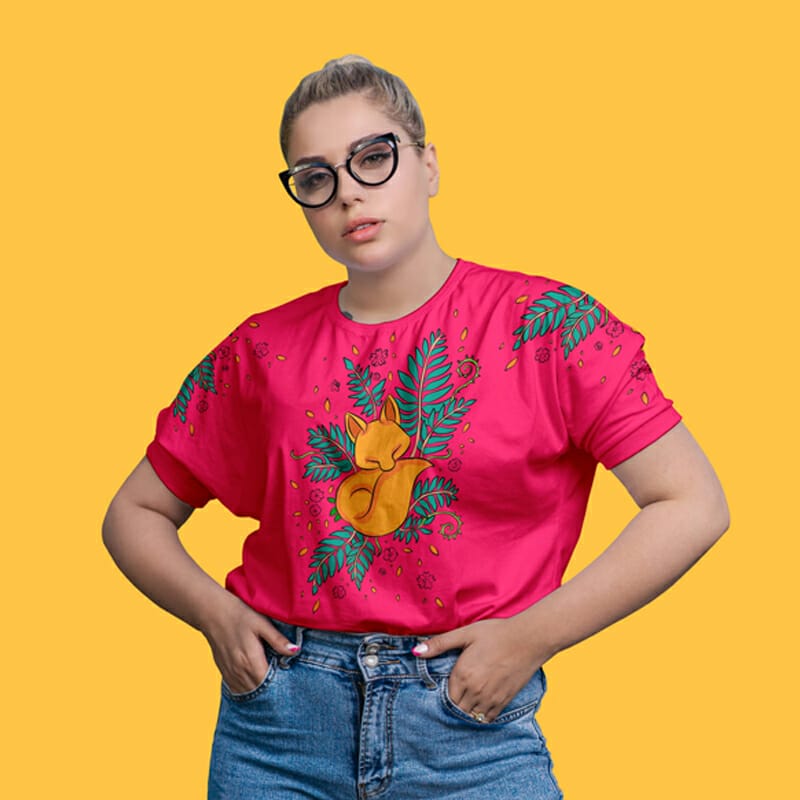 Free Woman Wearing Crew Neck T-Shirt Mockup