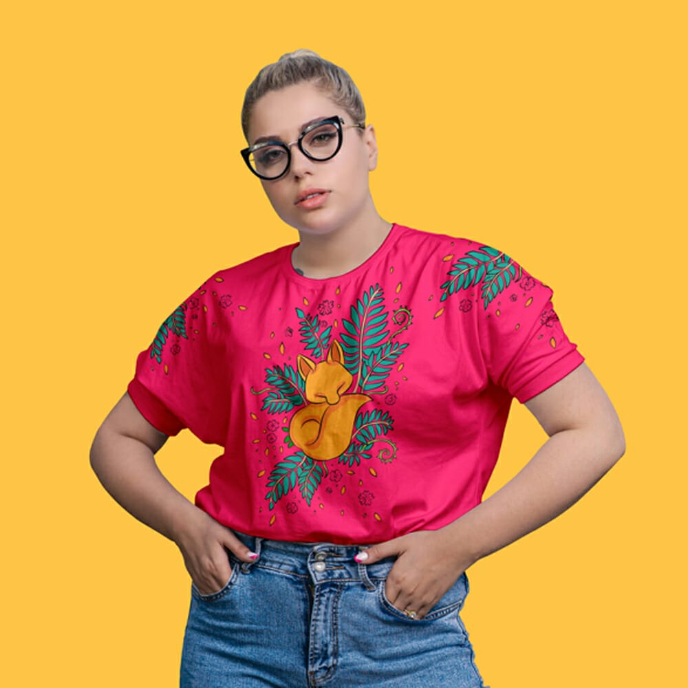 Free Woman Wearing Crew Neck T-Shirt Mockup