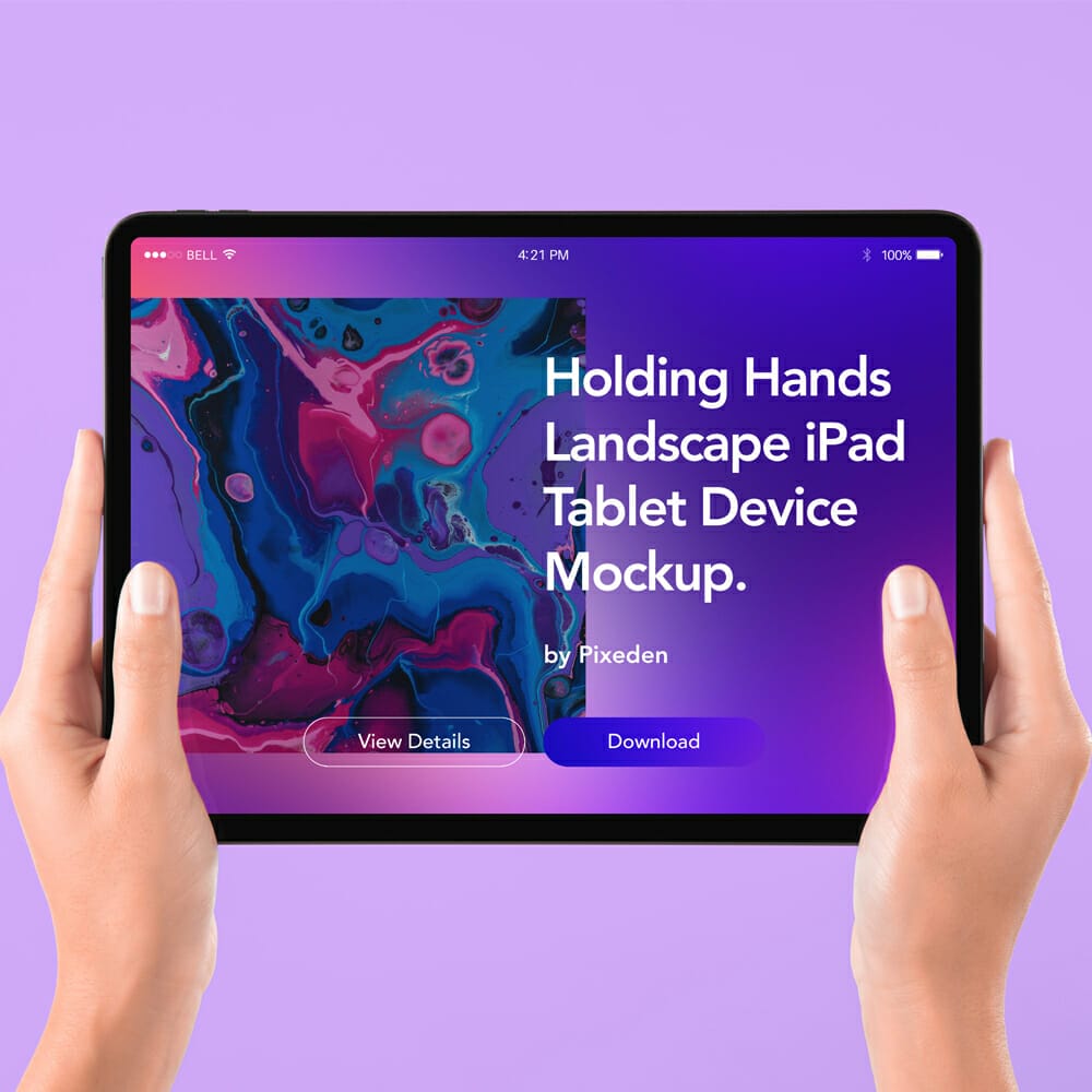 Hand Holding Tablet iPad PSD Mockup