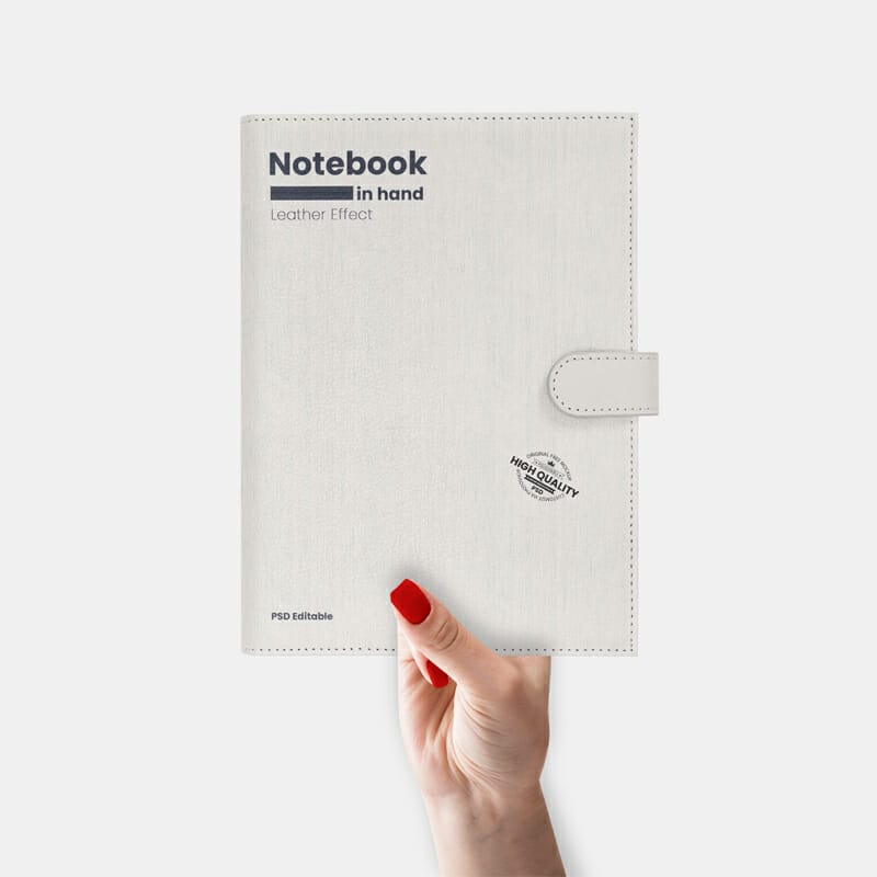 Leather Notebook in Hand Free Mockup