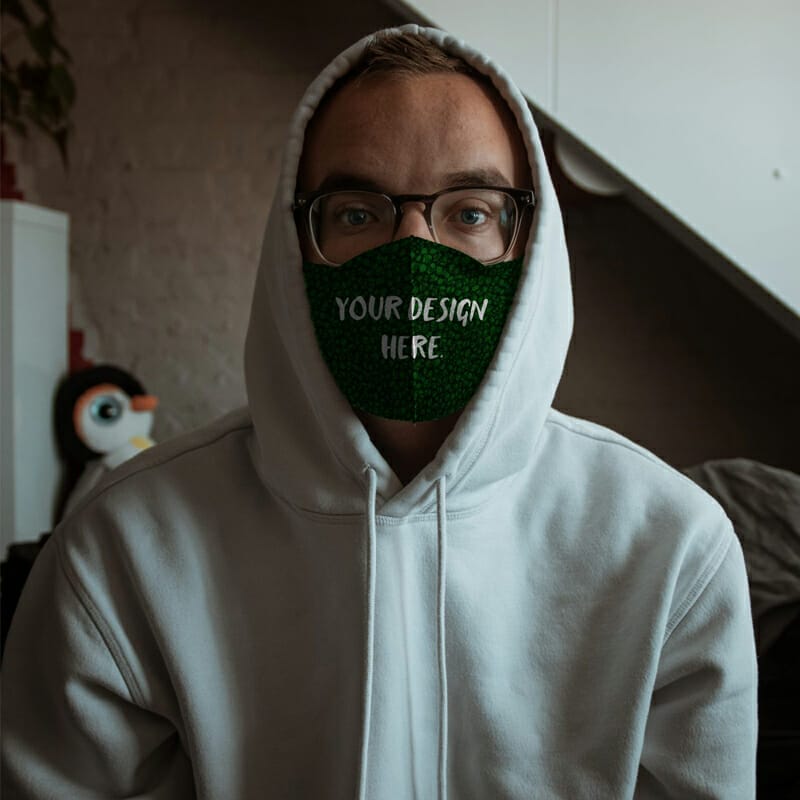 Mask Mockup on a Guy in a Hoodie