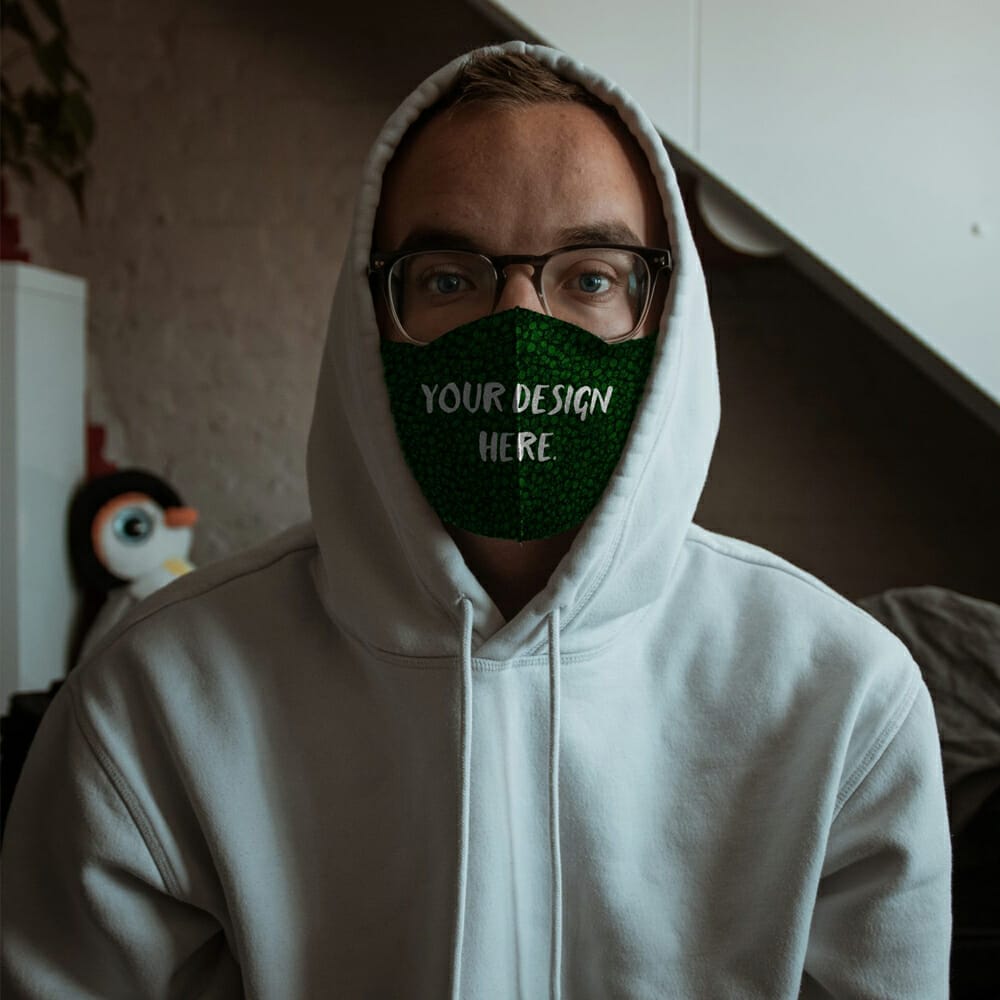 Mask Mockup on a Guy in a Hoodie