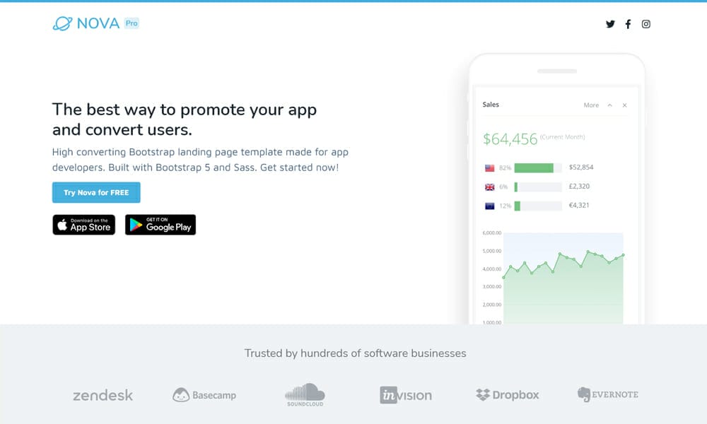 Nova - Free Bootstrap 5 App Landing Page Template