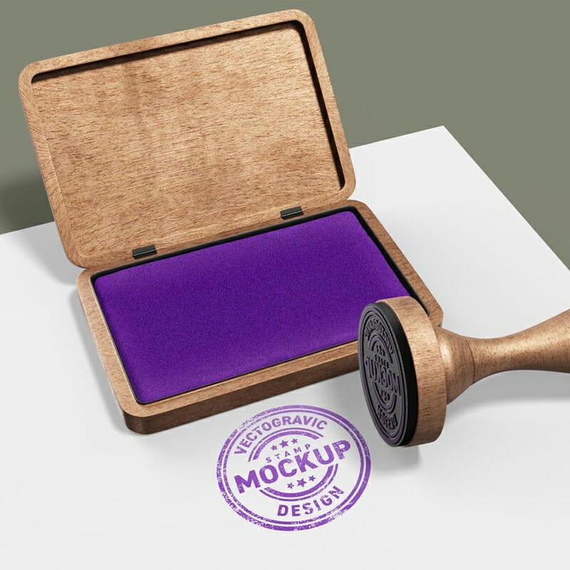 Wood Rubber Circle Stamp Mockup