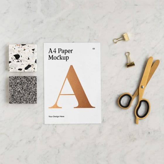 A4 Paper with Scissors Mockup