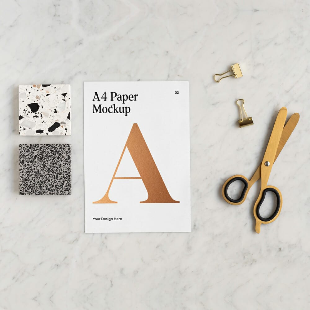 A4 Paper with Scissors Mockup
