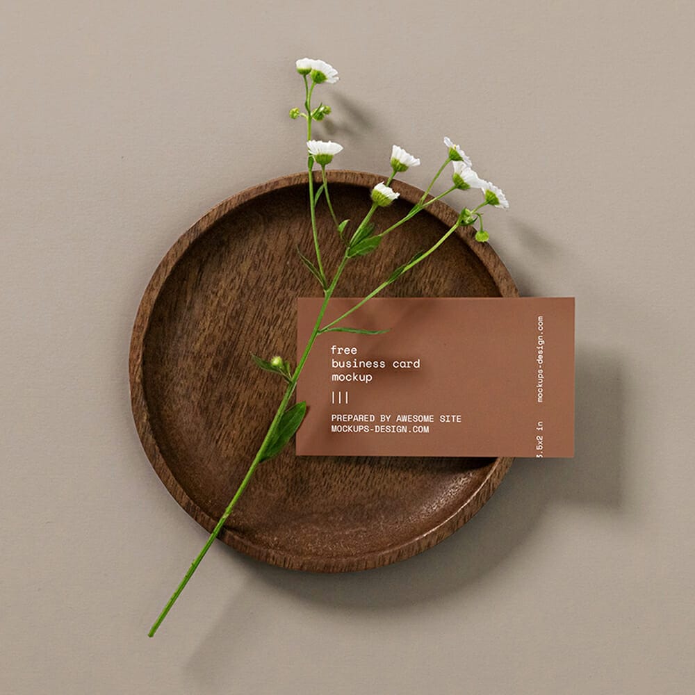 Business Card With A Flower Mockup