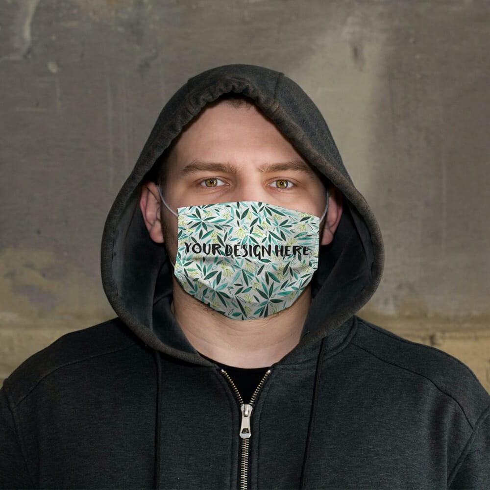 Face Mask Mockup on a Guy in a Hoodie