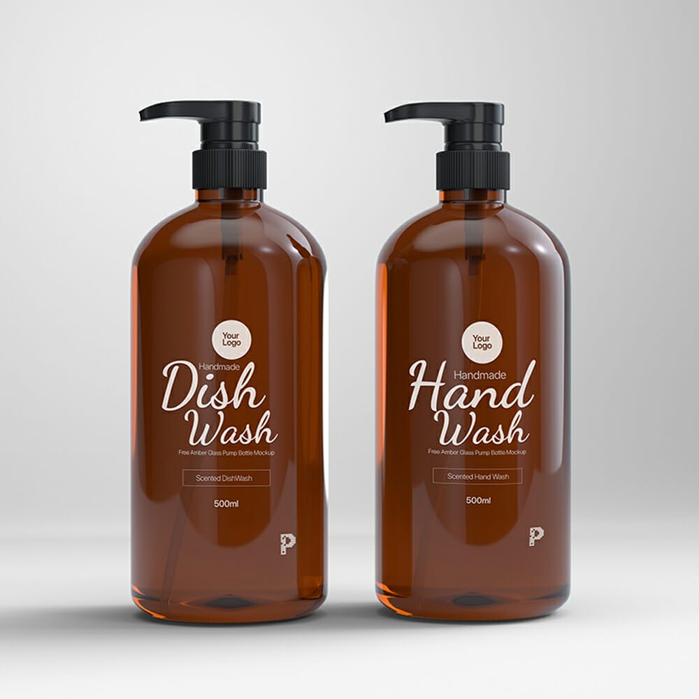 Free Amber Glass Pump Bottle Mockup
