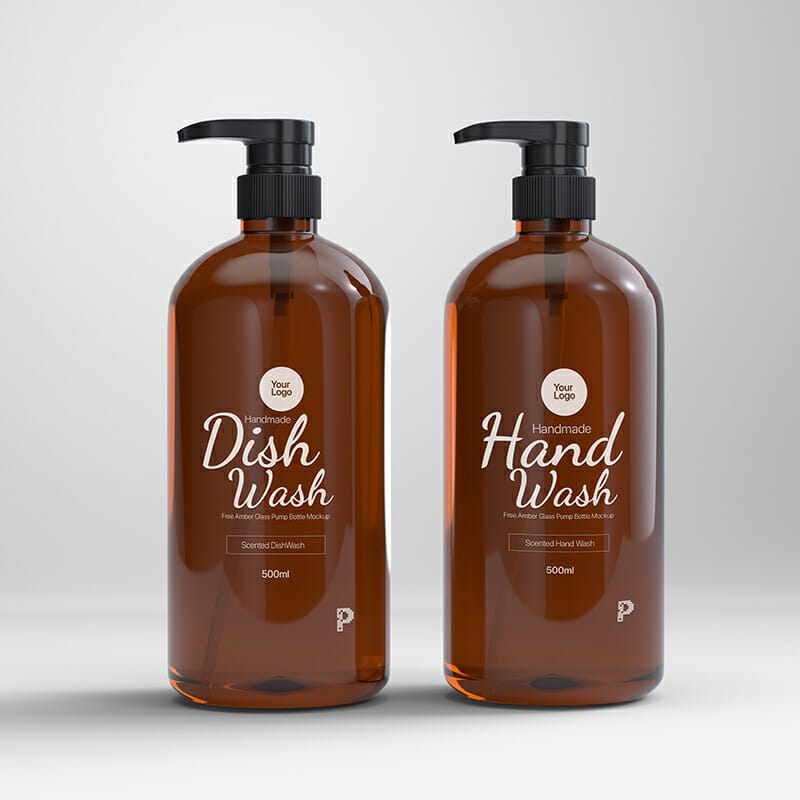 Free Amber Glass Pump Bottle Mockup