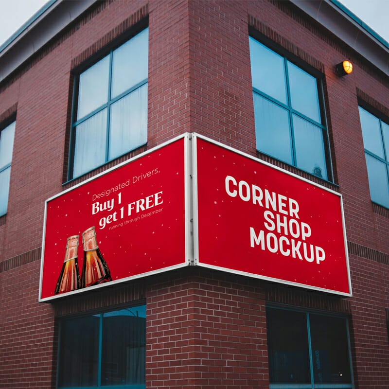 Free Corner Shop Facade Mockup PSD