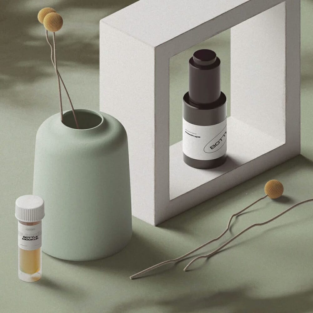 Free Cosmetic Bottle Mockups Shadow Overlay Isometric
