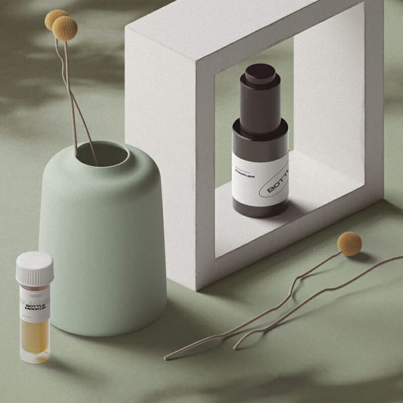 Free Cosmetic Bottle Mockups Shadow Overlay Isometric