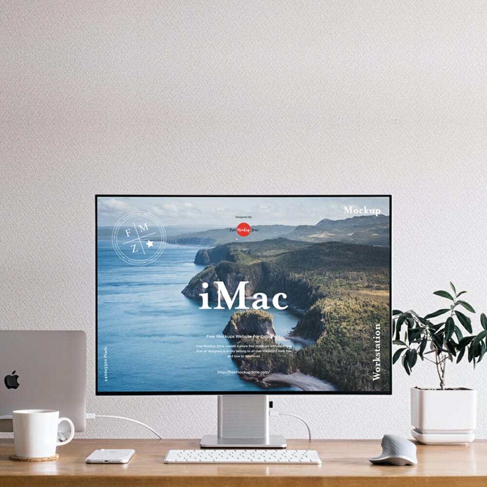 Free Front View Workstation iMac Mockup