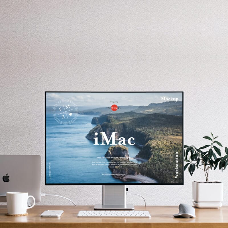 Free Front View Workstation iMac Mockup