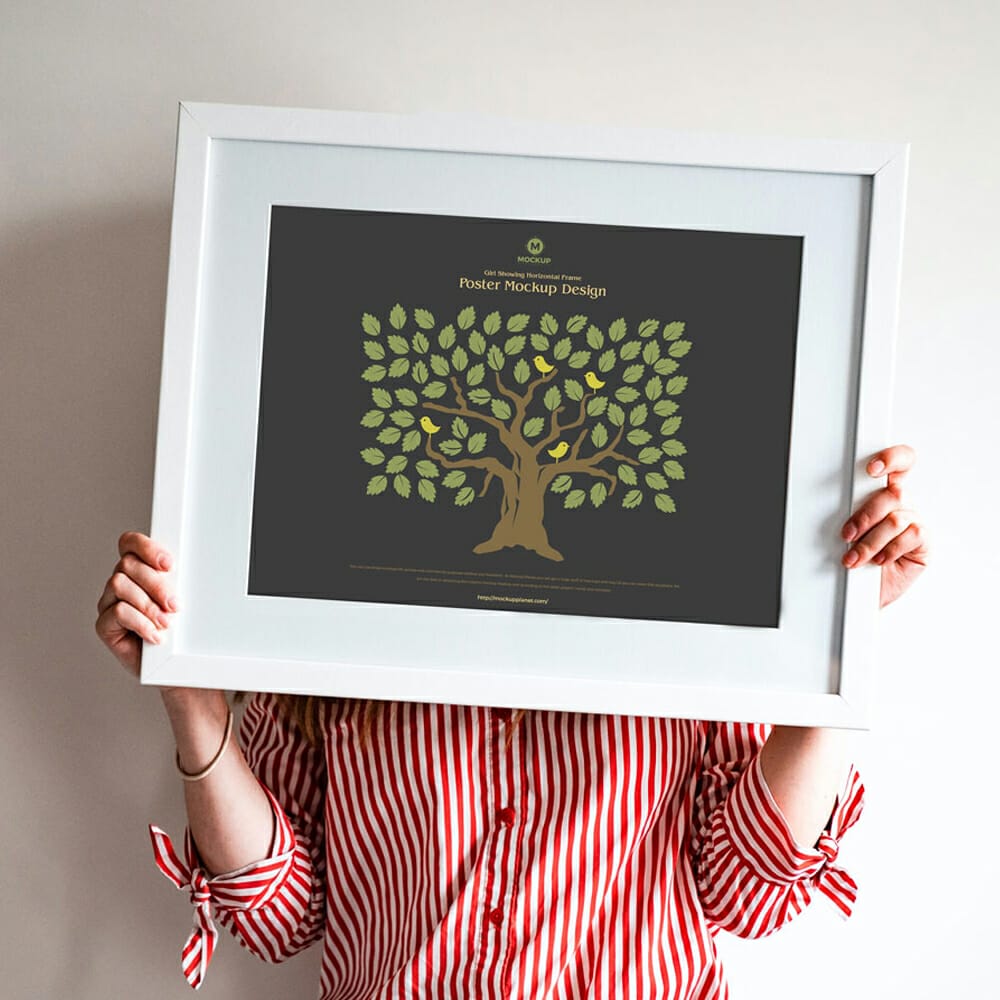 Free Girl Showing Horizontal Frame Poster Mockup Design