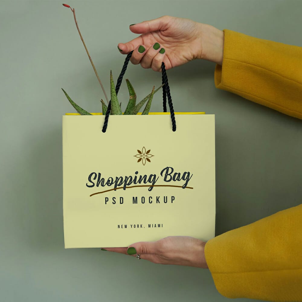Free Hand Holding Shopping Bag Mockup PSD