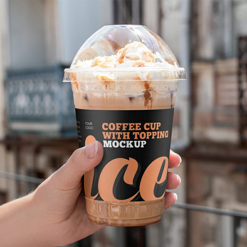 Free Iced Coffee Cup with Topping Mockup