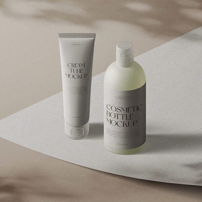 Free Minimalistic Scene With Cosmetic Tube And Bottle Mockups Isometric