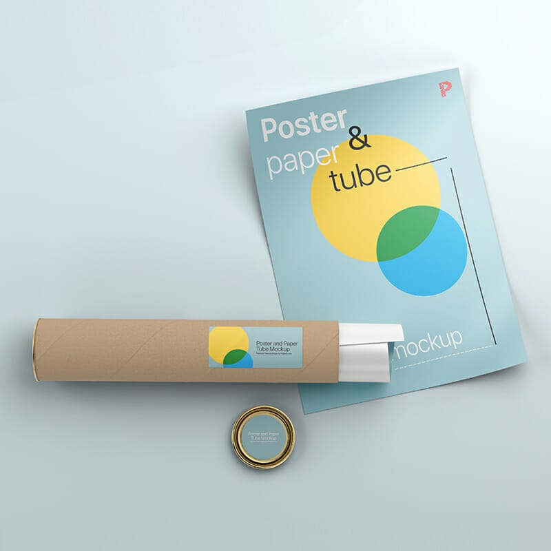 Free Poster with Paper Tube Mockup