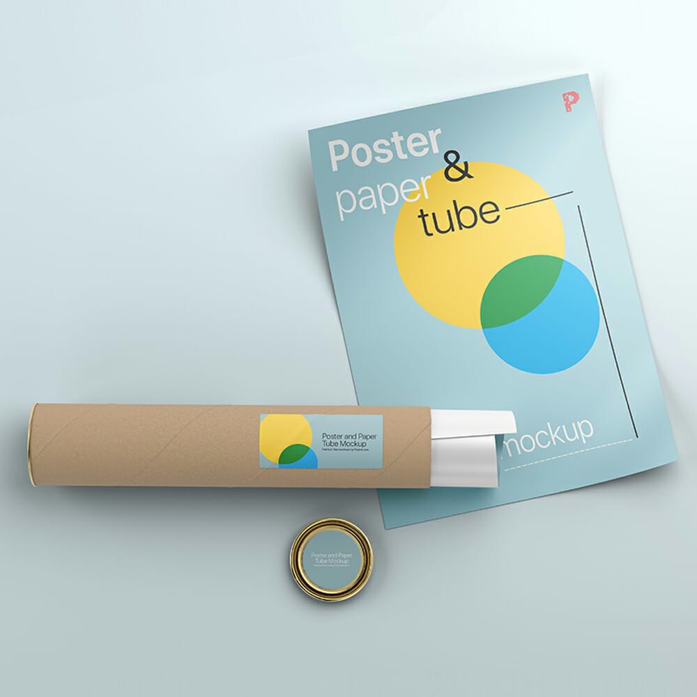 Free Poster with Paper Tube Mockup