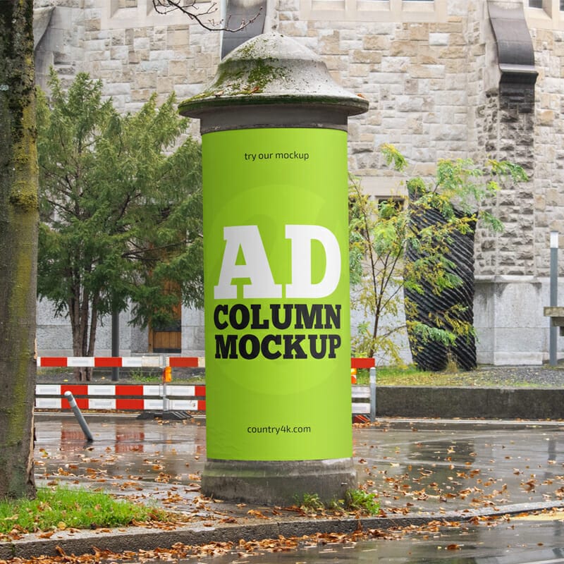 Free Round Street Advertising Column Mockup