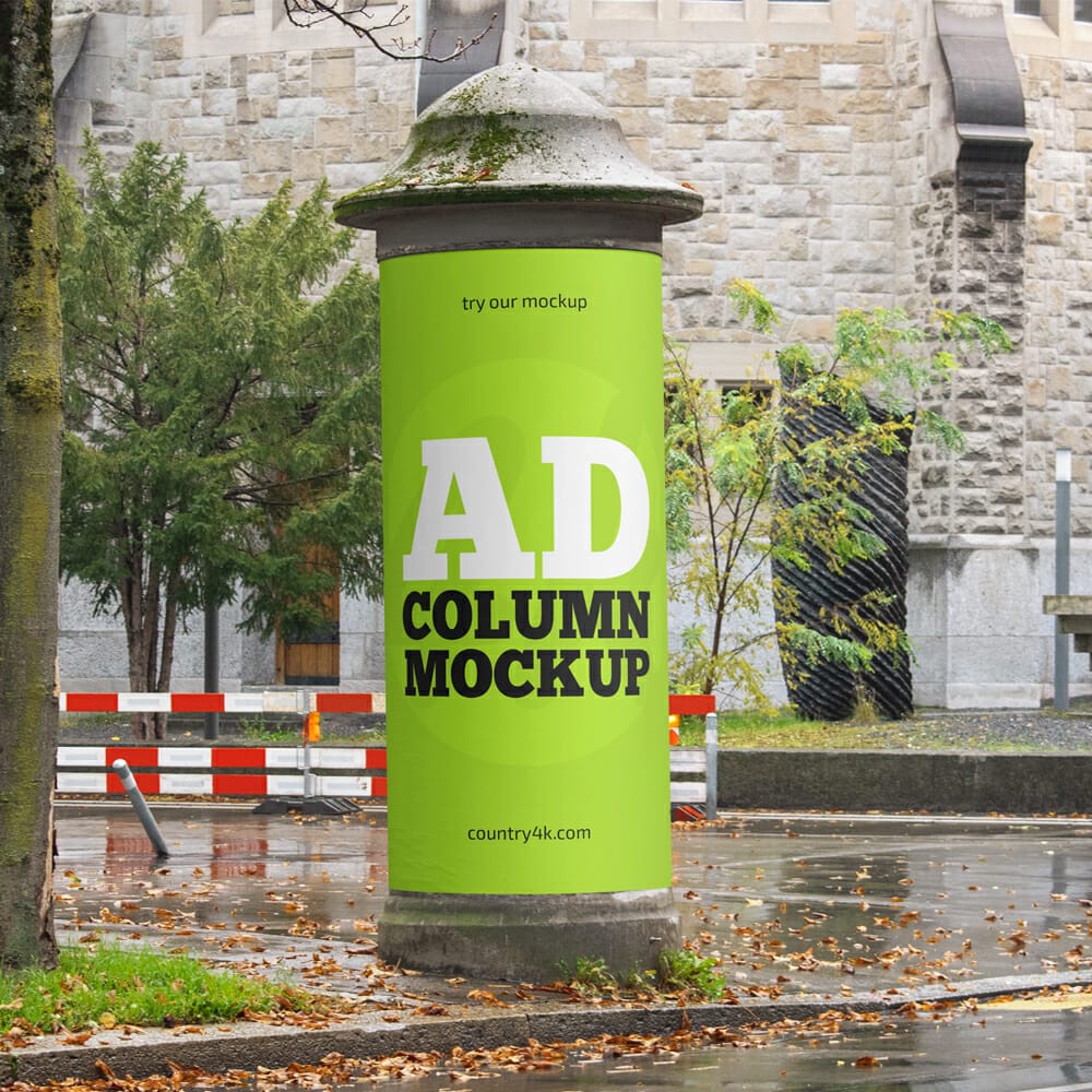 Free Round Street Advertising Column Mockup