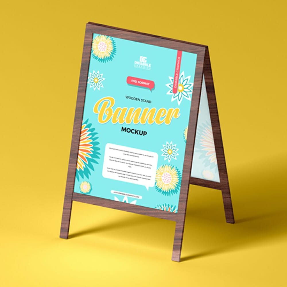 Free Wooden Stand Banner Mockup