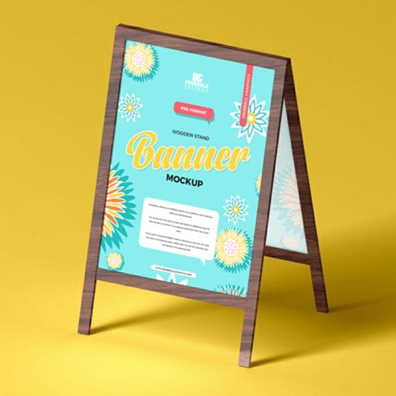 Free Wooden Stand Banner Mockup