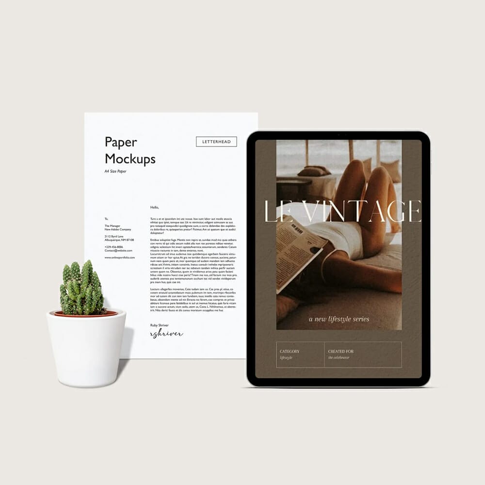 Front View Paper and Tablet Mockup
