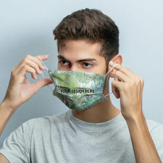Guy Putting on a Face Mask Mockup